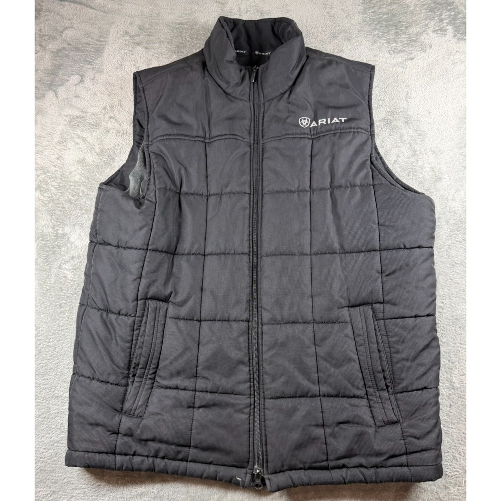 Ariat Mens L Insulated Puffer Vest Black Full Zip Wind Water Resistant Western